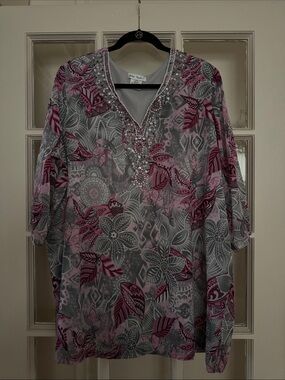 ULLA POPKEN beaded V neck tunic top